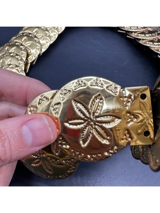 Vintage Gold Metal Stretch Belt 1970s Disco Glam Queen Statement Elastic Retro main image 4